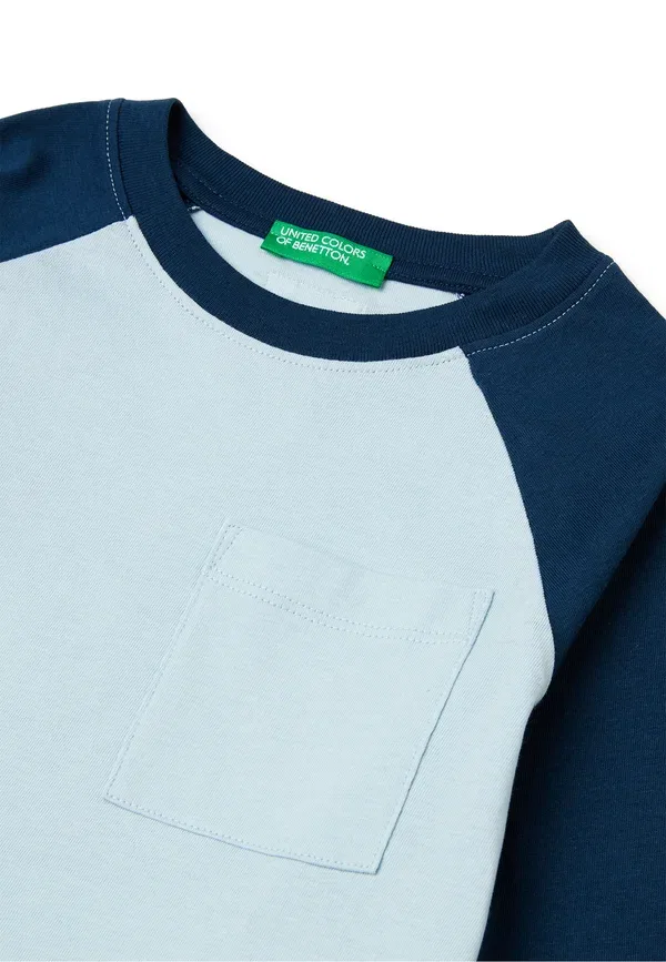 Топ с длинными рукавами, выполненный в стиле колор-блок с принтом United Colors Of Benetton, синий — фото 3