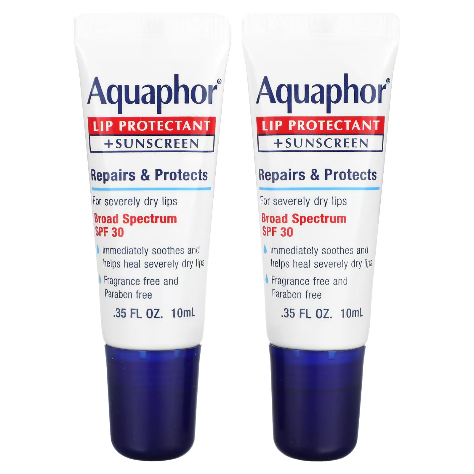 Aquaphor, Средство для защиты губ и солнцезащитное средство, SPF 30, 2 тюбика по 10 мл (0,35 жидк. Унции) - фото