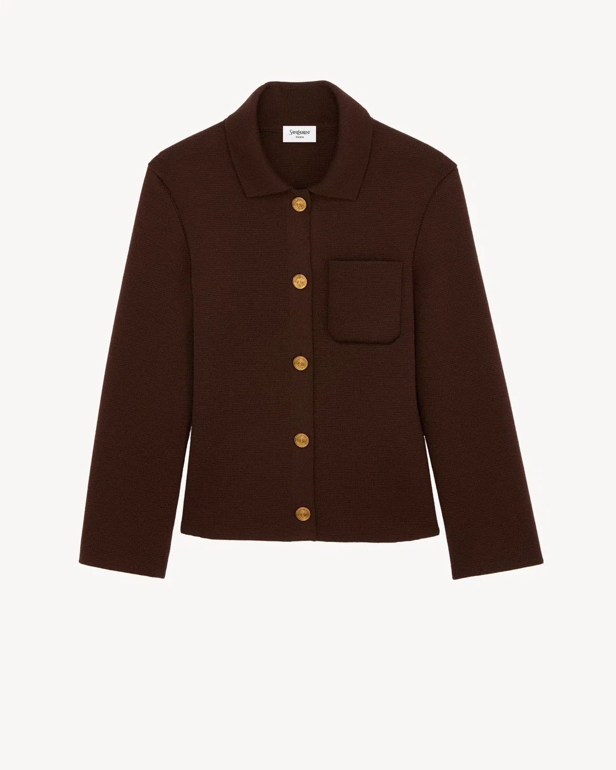 Поло-кардиган из шерсти SAINT LAURENT, коричневый