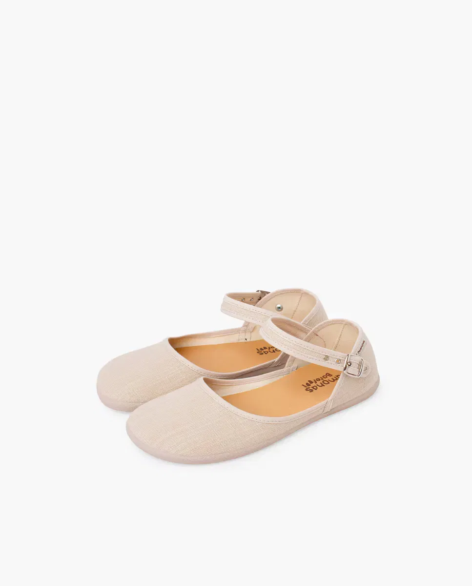 Детские туфли-лодочки barefoot из льна Merceditas Pisamonas, Beige — фото 2