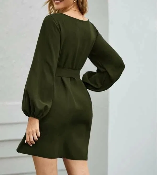 Женское платье миди с лодочкой Boat Neck, Military Green — фото 3