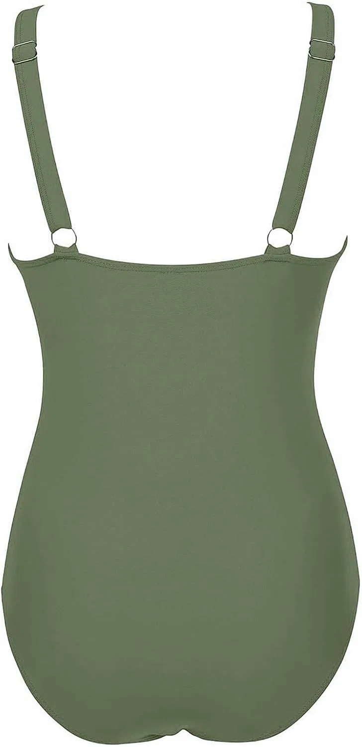 Женский цельный купальник с V-образным вырезом и утяжкой живота, Army Green — фото 4