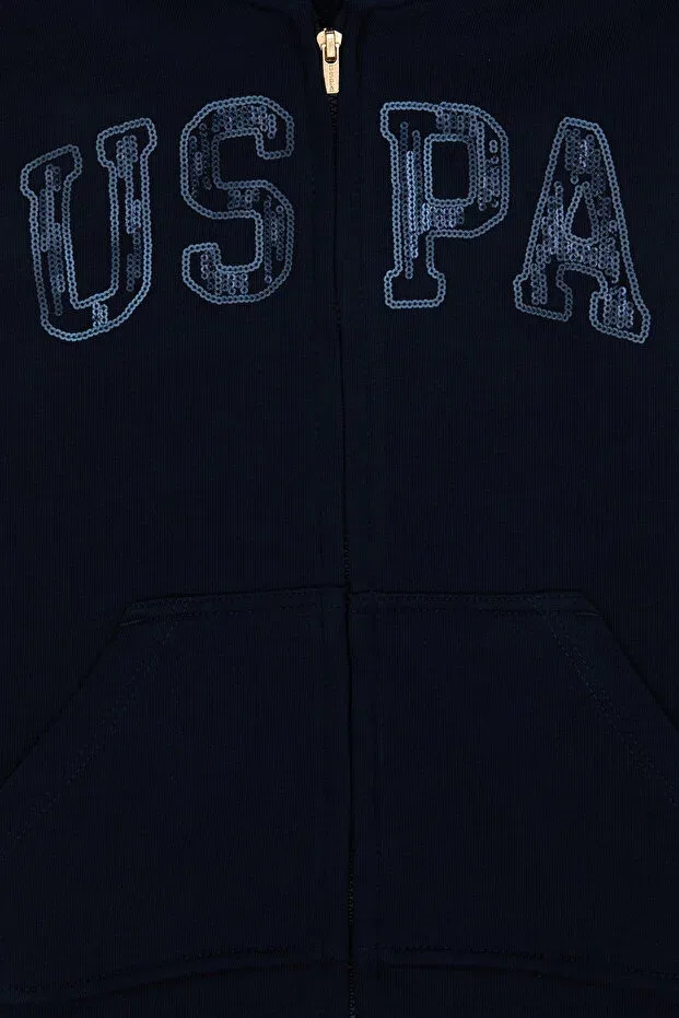 Детское худи для девочек с пайетками и вышивкой U.S. Polo Assn., Navy Blue — фото 3