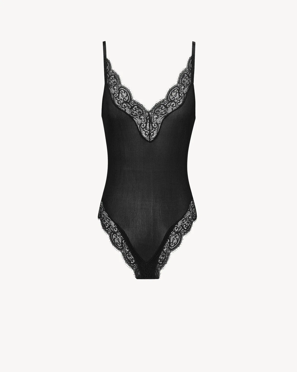 Ажурное боди из ребристого шелкового джерси Saint Laurent, черный