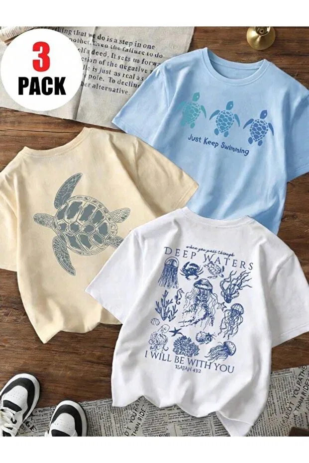 Детский комплект футболок для девочек с принтом Boys Just Keep Turtles Morning Kids, Beige