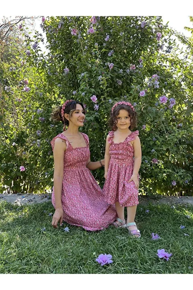 Детское платье для девочек хлопковое Summer Floral Tile Tile Mother And Daughter Combination, Generic Brands, Pink — фото 4