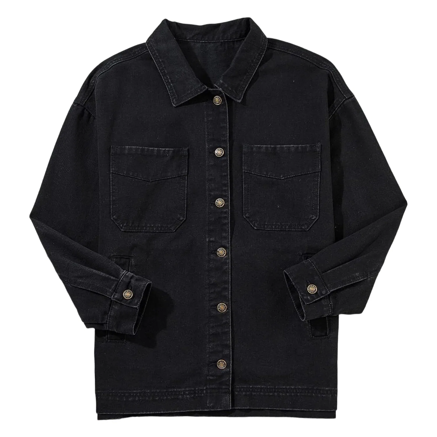 Женская джинсовая куртка oversize на пуговицах, Nero — фото 4