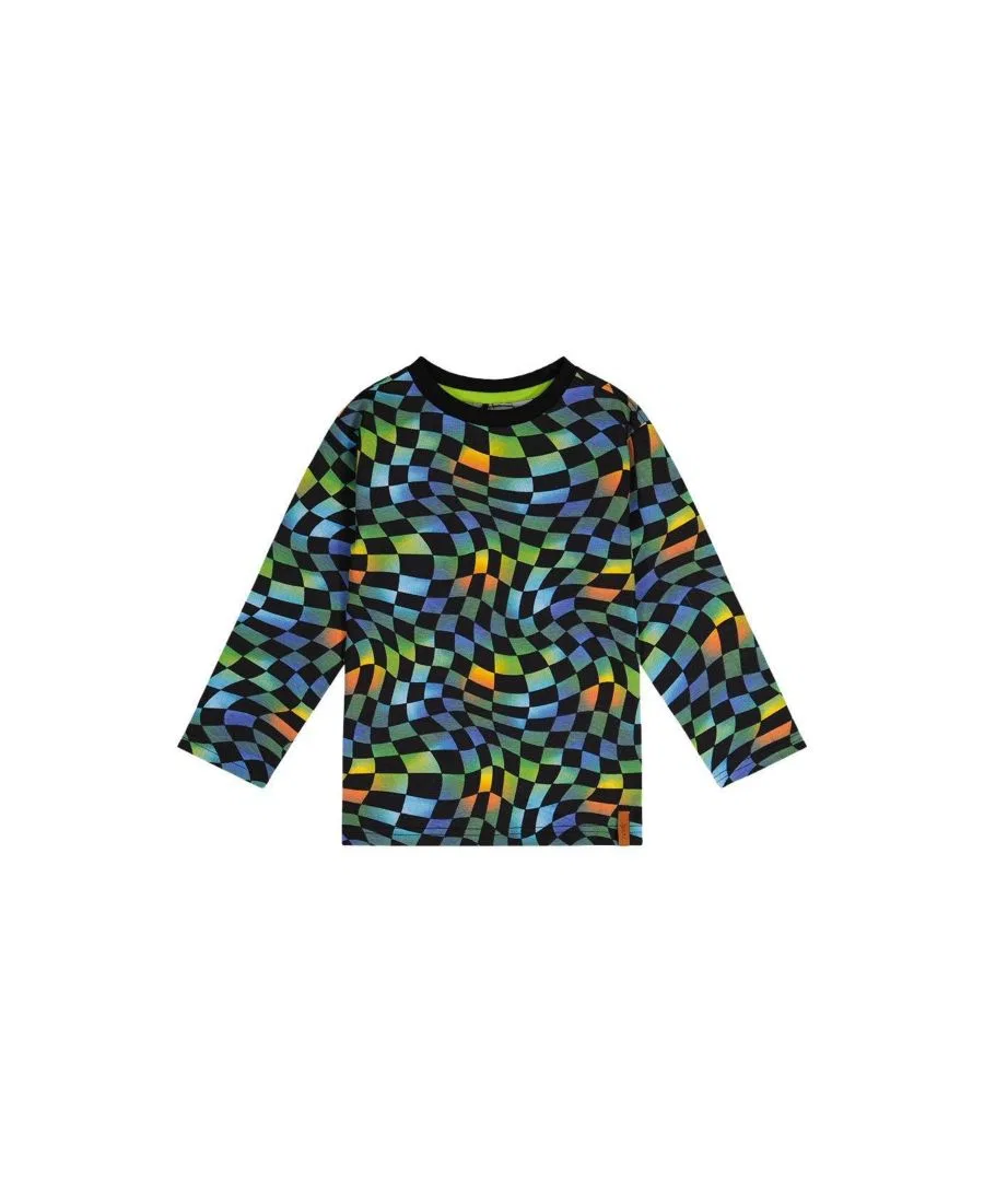 Детская футболка с длинным рукавом в клетку Deux par Deux, Blue Checkered Print