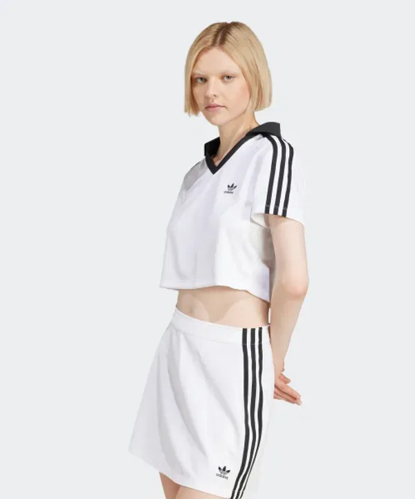 Футбольный поло с V-образным вырезом, жаккардовый, укороченный, Adidas, белый