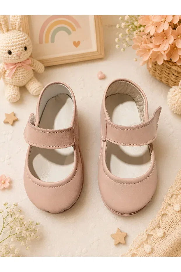 Детские пинетки для новорожденных из кожи My Baby Kumsal, Powder — фото 3