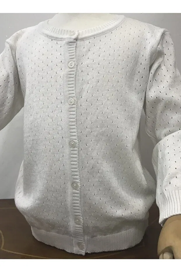 Детский кардиган для девочек хлопковый Dot Perforated Knitwear Cardigan Nonno Kids, Ecru — фото 2