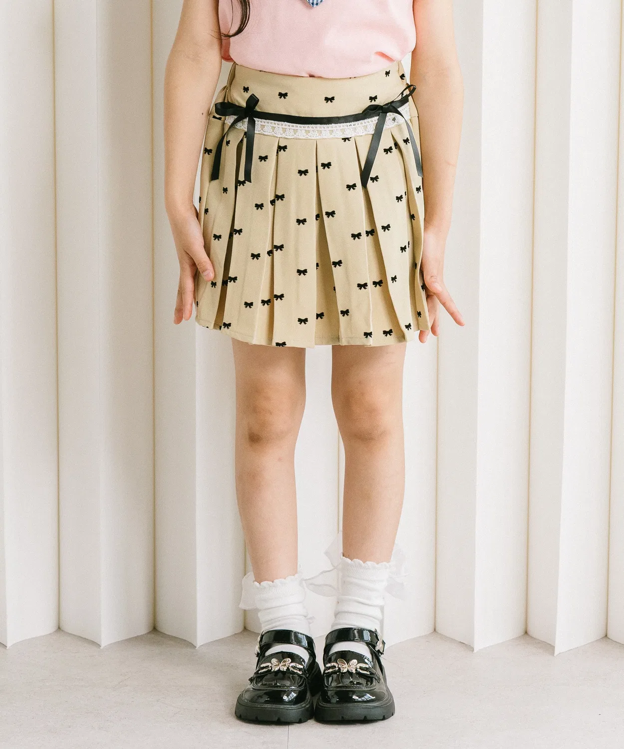Детская юбка для девочек с принтом Ribbon Pleated с шортами URBAN CHERRY, Beige