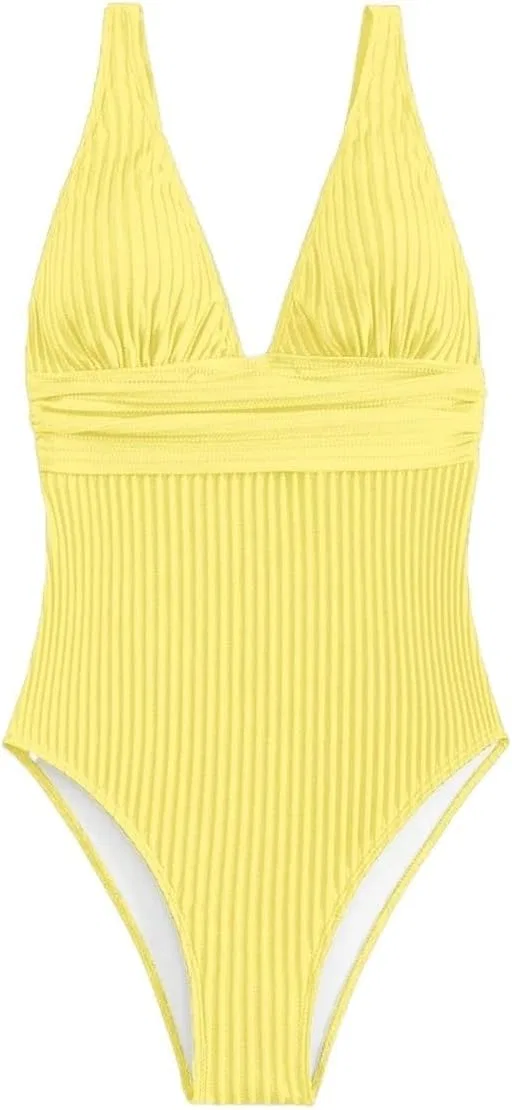 Женский цельнокроеный купальник с драпировкой V-образным вырезом Generic, Yellow