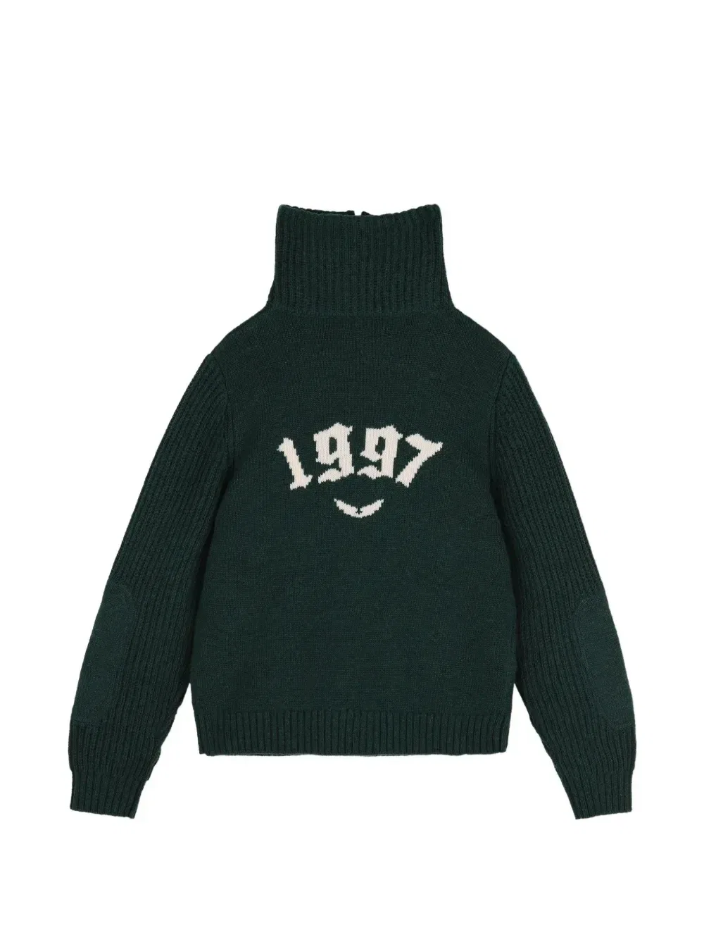 Свитер вязки интарсия с воротником на молнии Zadig & Voltaire Kids, зеленый — фото 2