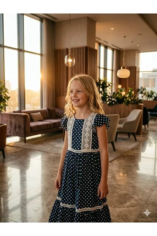 Детское платье для девочек с принтом Hilal Akıncı Kids, Navy Blue — фото 2