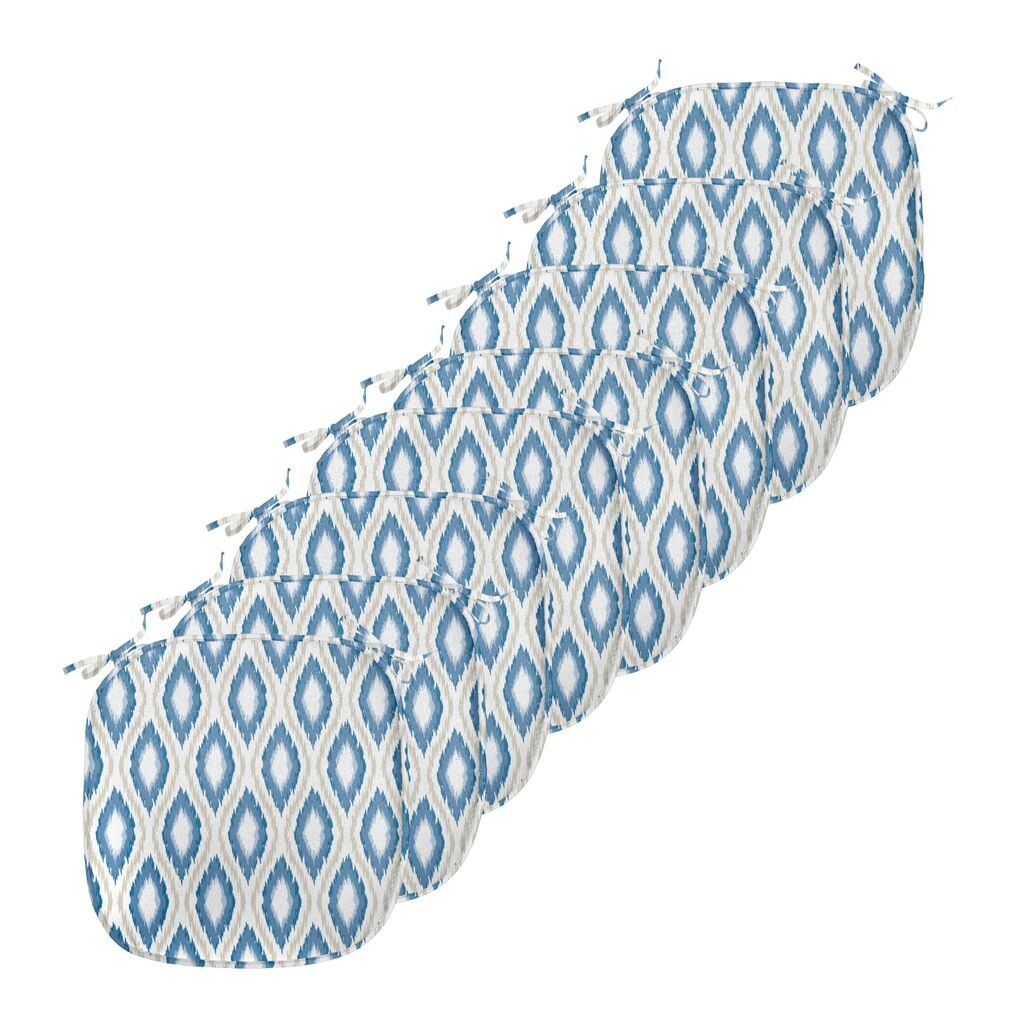 

ABAKUHAUS Подушки для обеденного стула Ikat, овалы с водным геометрическим рисунком, декоративная водонепроницаемая подушка с ремнями для кухонных сидений, 40 см x 40 см — упаковка из 8 шт., синий, бежевый, белый