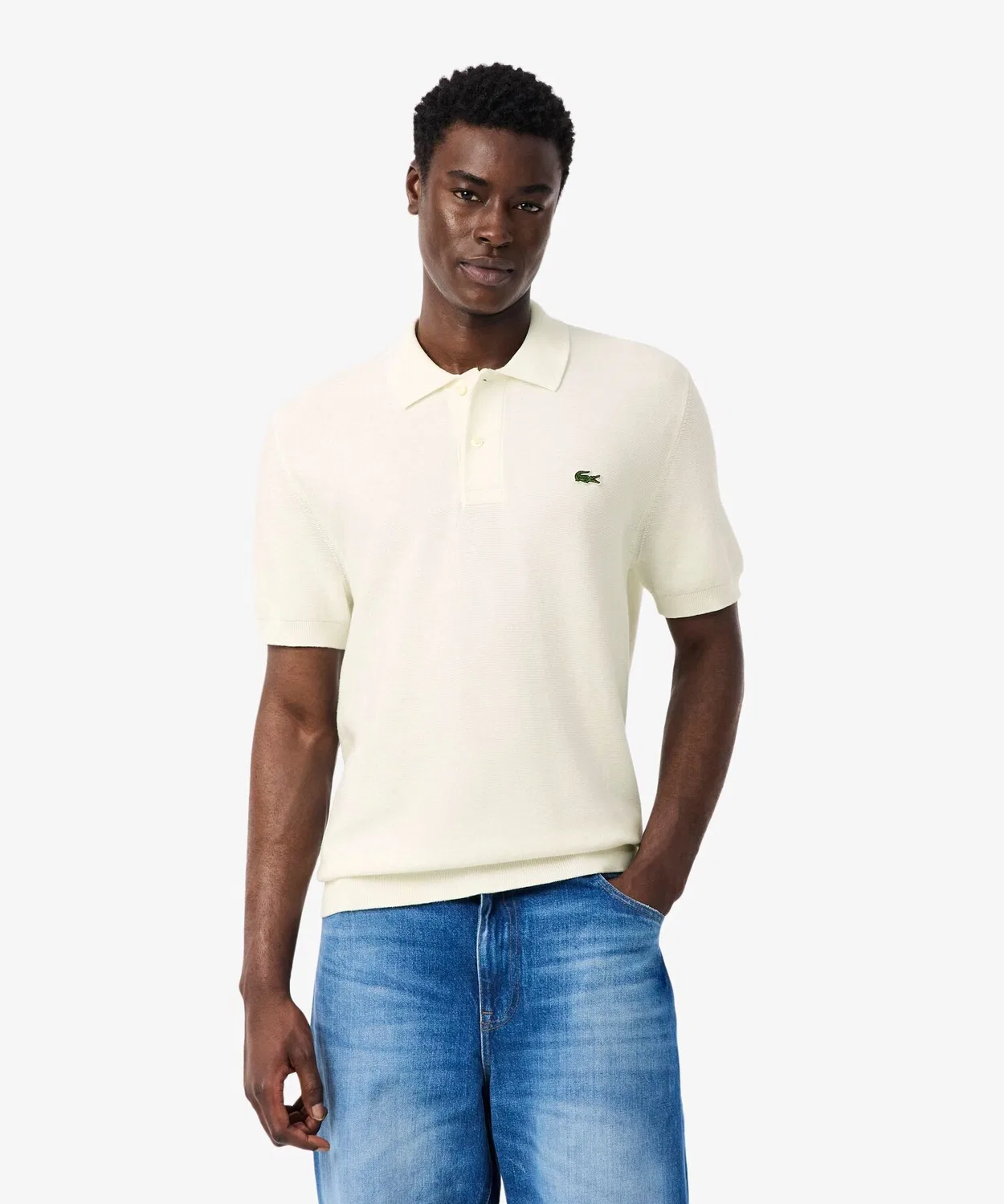 Мужская классическая поло из высококачественного трикотажа LACOSTE, Off White — фото 2