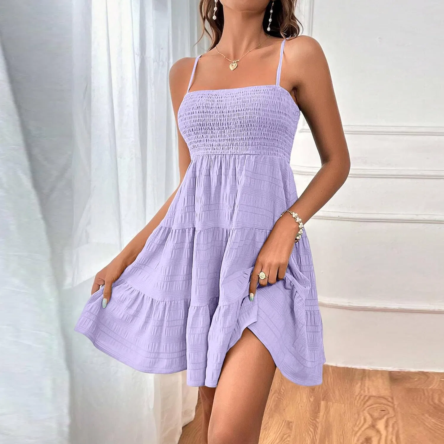 Женское летнее макси-платье с одним плечом на тонких бретелях, Light Purple — фото 2