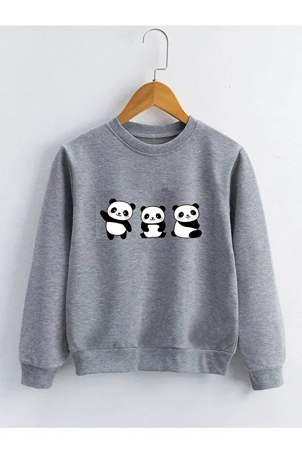 Детские свитшот для девочек с принтом Pandas Lepold, Gray