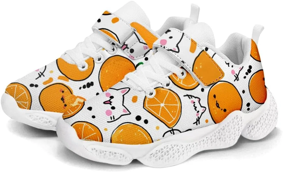 Детские кроссовки для девочек с дышащим трикотажем Mahekot, Orange Cat White — фото 3
