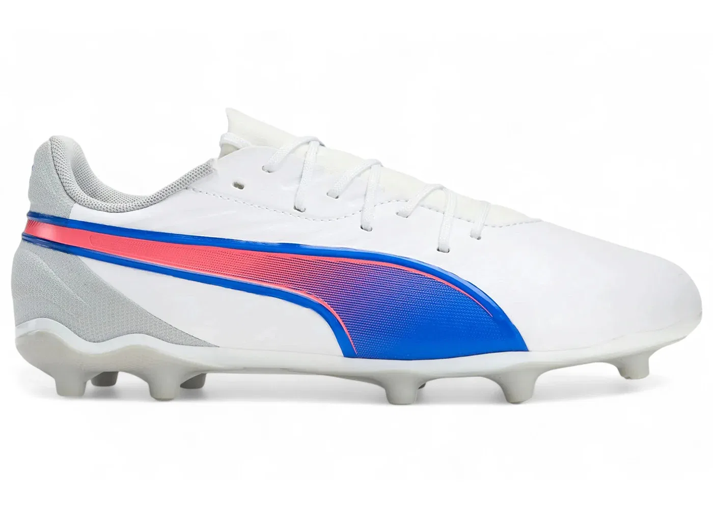 Детские бутсы с мягким верхом Puma King Match FG/AG Jr Puma White/Bluemazing/Flat Light Grey/Sunset Glow