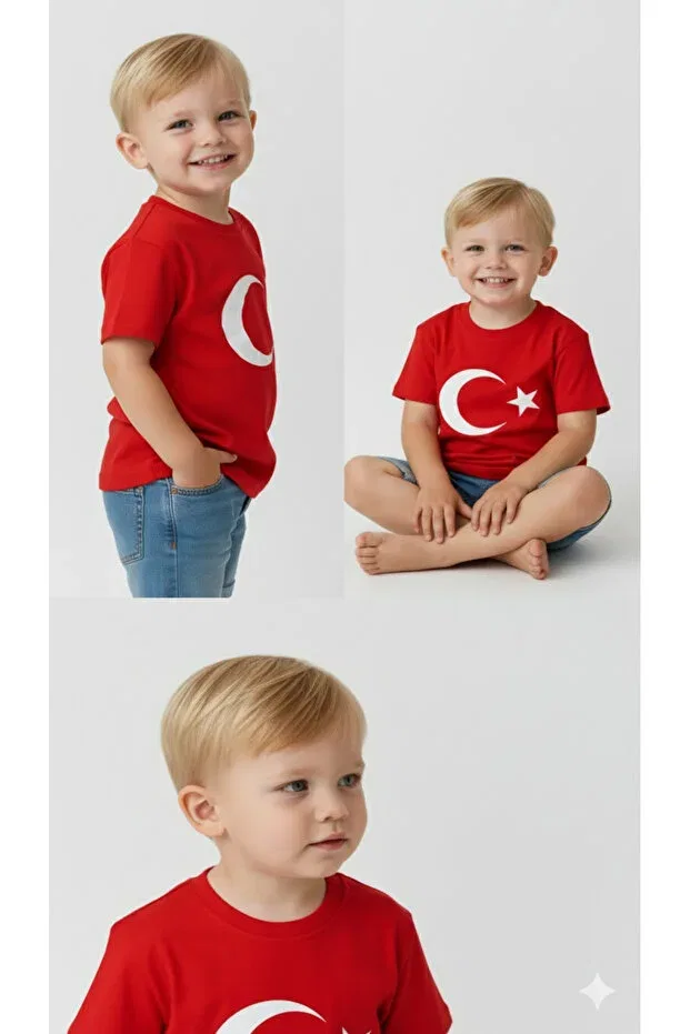 Детская футболка с принтом Red Unisex T-Shirt With Turkish Flag And Crescent And Star Sibel Günay Butik, Red — фото 3