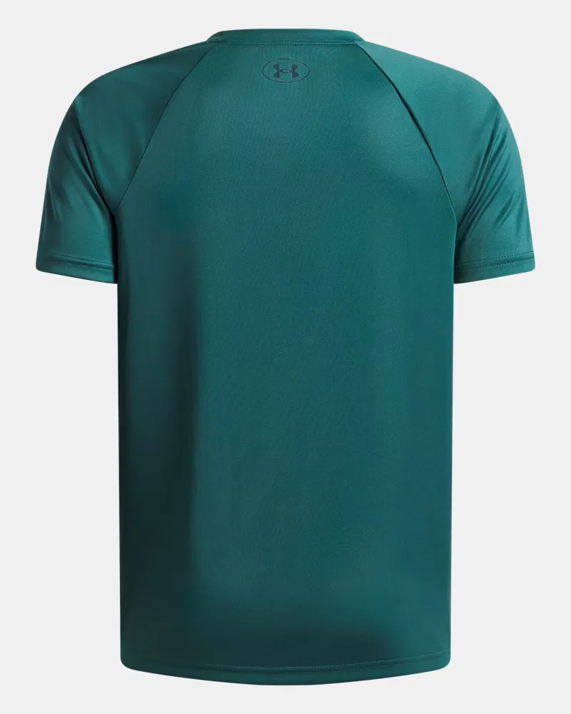 Футболка для мальчиков с коротким рукавом, влагоотводящая UA Tech Hybrid Print UnderArmour, Rack Green/Arden Green — фото 2