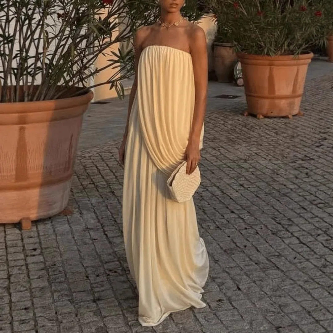 Женское клубное платье с плиссировкой без бретелек, Beige — фото 2