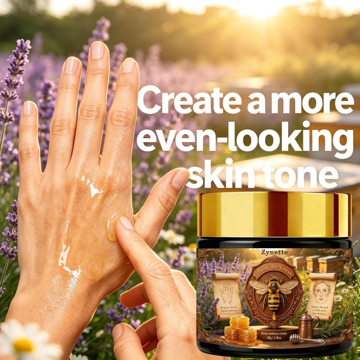 Крем для лица Potent Bee Venom Boost Radiance, Zynette, золотой, 50 г — фото 2