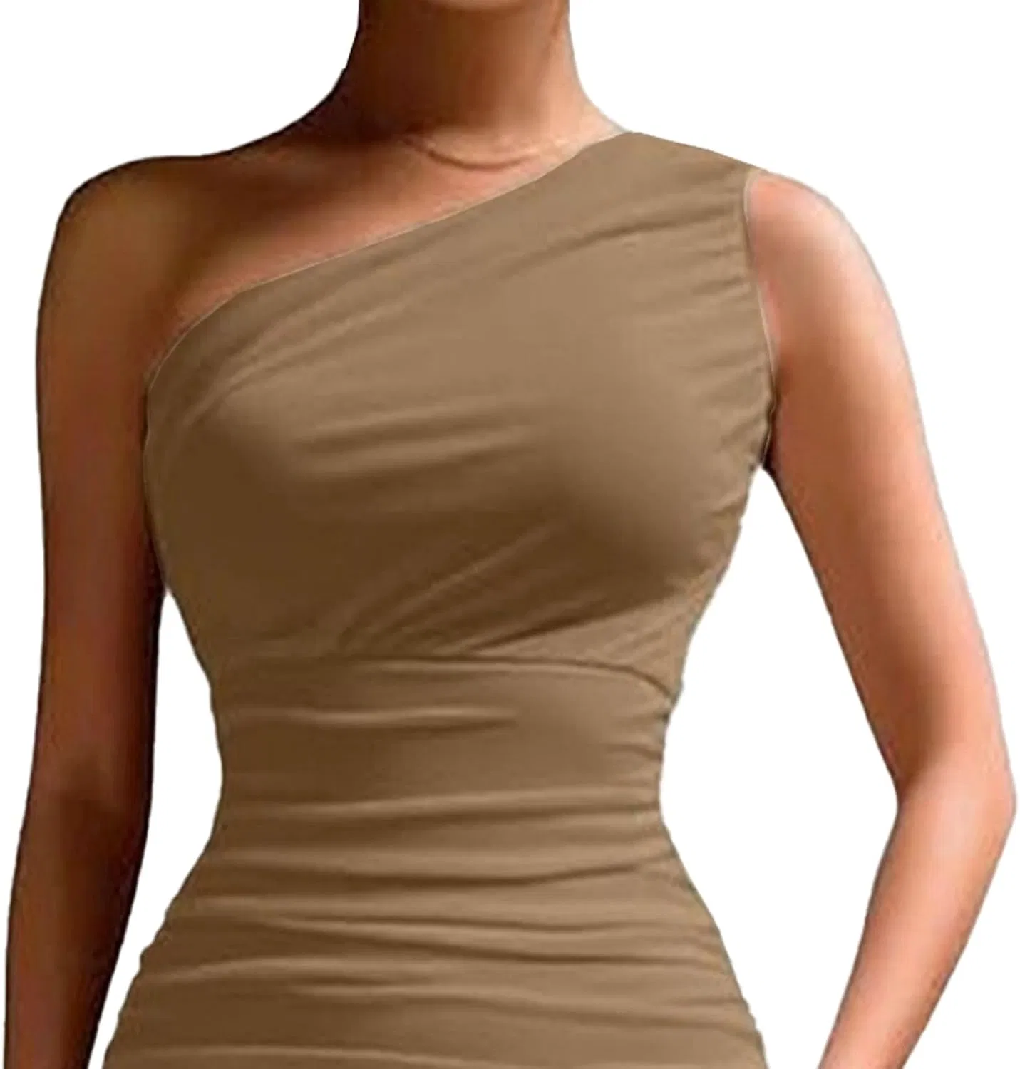 Женское коктейльное платье с одним плечом Bodycon, Khaki — фото 3