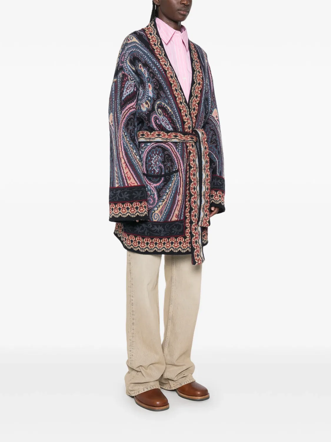 Кардиган с поясом и принтом пейсли Etro, синий — фото 3
