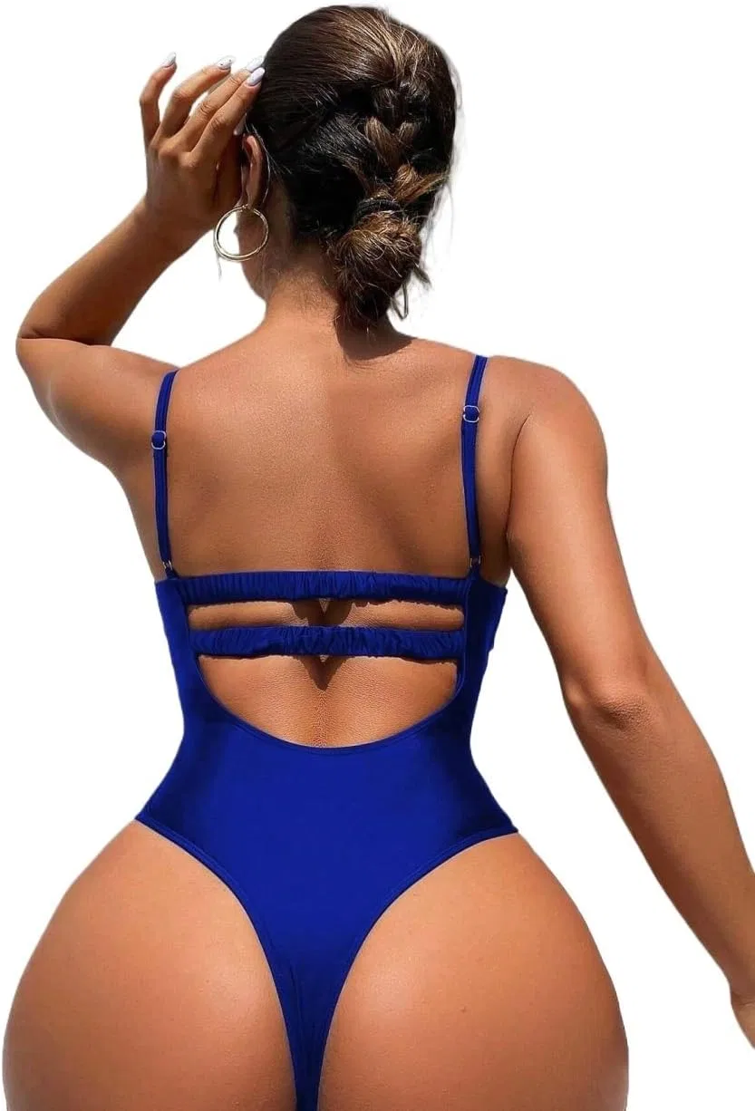 Женский цельный купальник с вырезами на бретелях-спагетти Royal Blue