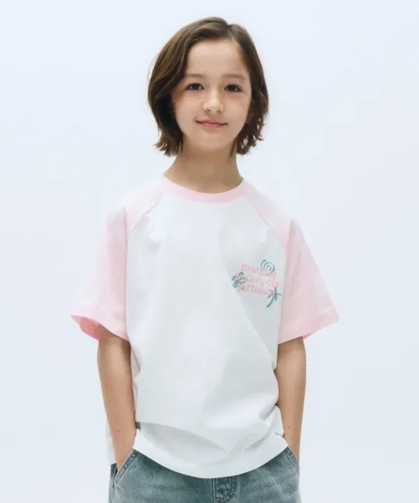 Футболка с логотипом оверсайз, Kids over fit raglan logo tee, Marithé Kids, розовый