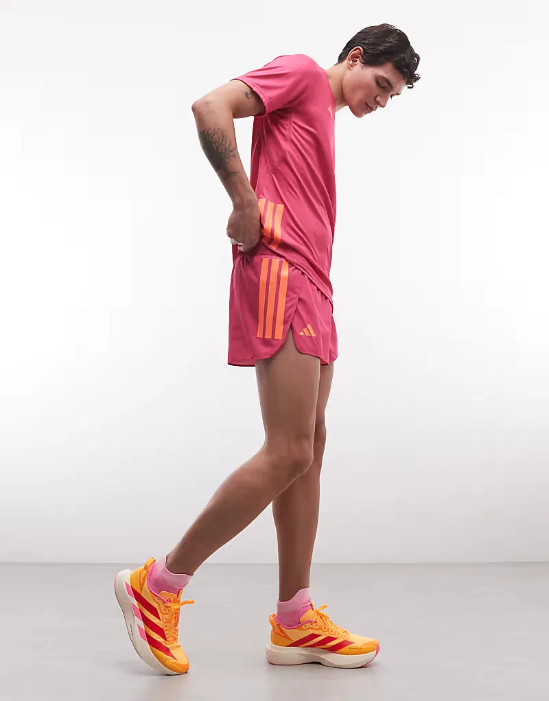 Беговые шорты Adidas Adizero с разрезом, розово-оранжевого