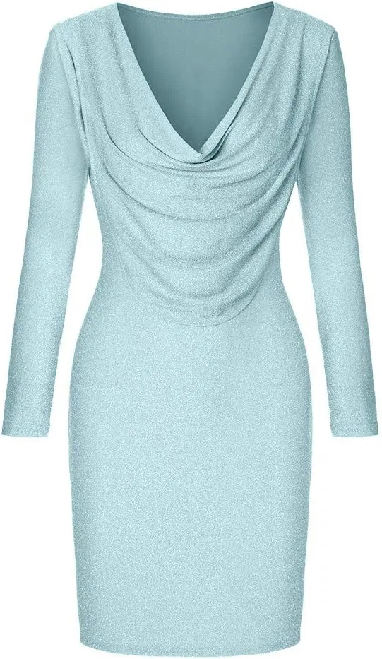 Женское бодикон платье с пайетками и глубоким V-вырезом, Sky Blue — фото 3
