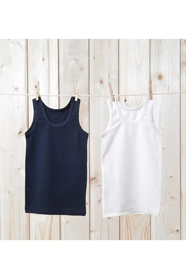 Детская майка для мальчиков с принтом 2 шт. Boy'S undershirt 2 pack 9396 Blackspade, White Navy Blue