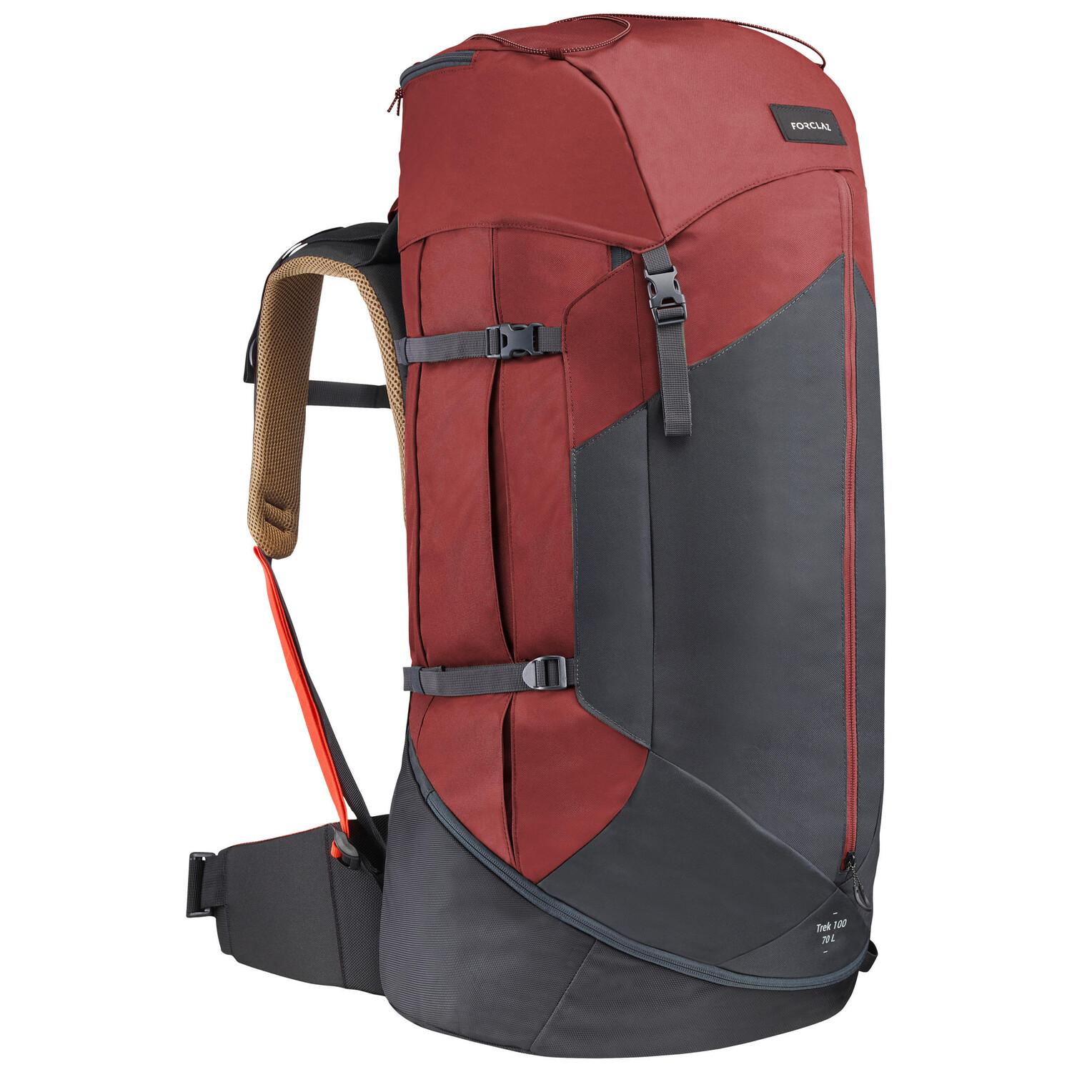 

Рюкзак туристический мужской 70 л Forclaz EasyFit MT100, красный/серый