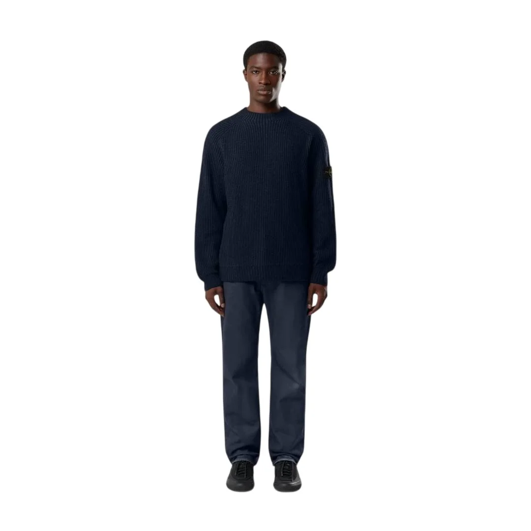 Мужской двусторонний вязаный свитер Stone Island Loose-fit Crewneck With Raglan Sleeves, темно-синий