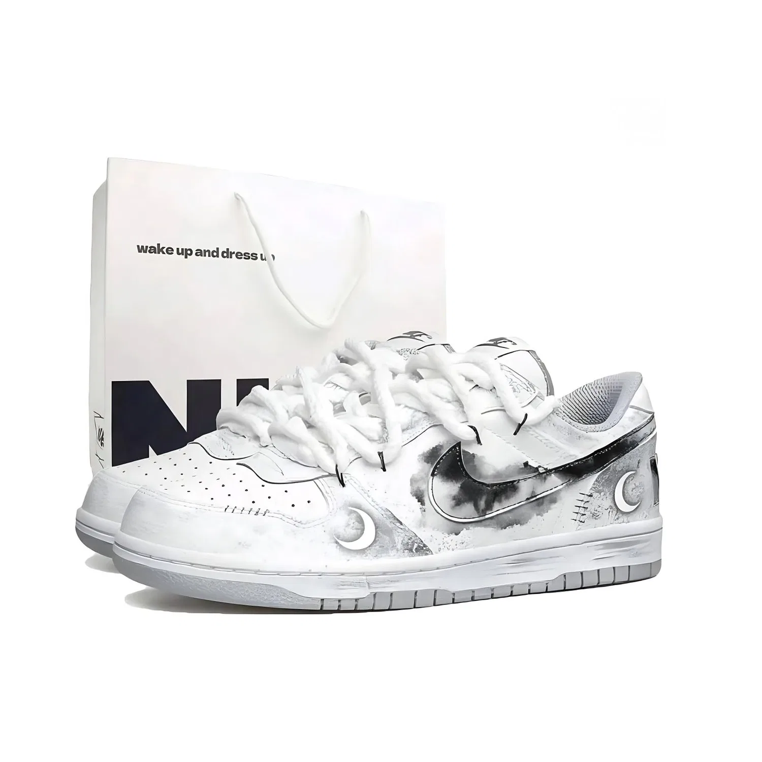 Кроссовки двойная шнуровка Nike Dunk Black White Gray