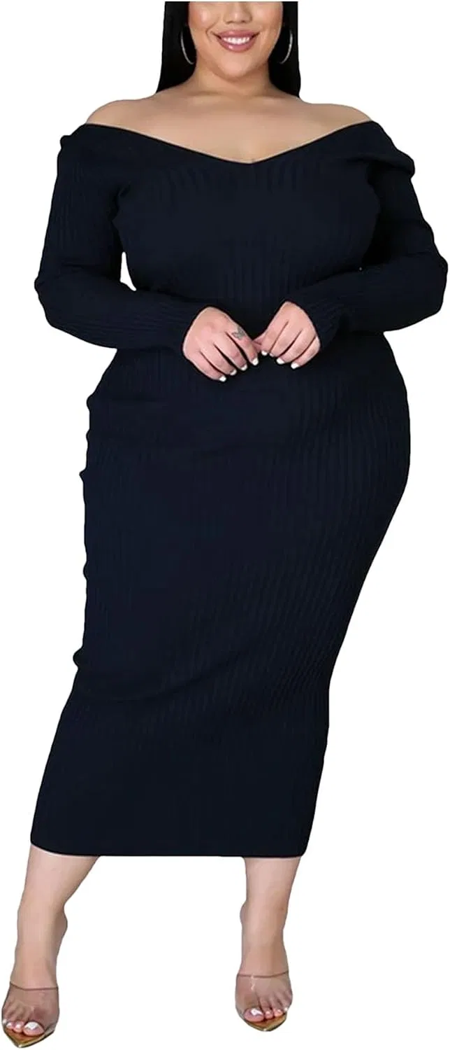 Женское облегающее вязаное платье-свитер с длинным рукавом Navy Blue