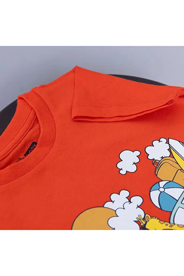 Детская футболка для мальчиков с принтом Hellobaby male baby t-shirt vehicles printed crew neck short sleeve Ebebek Hello Baby, Coral — фото 3