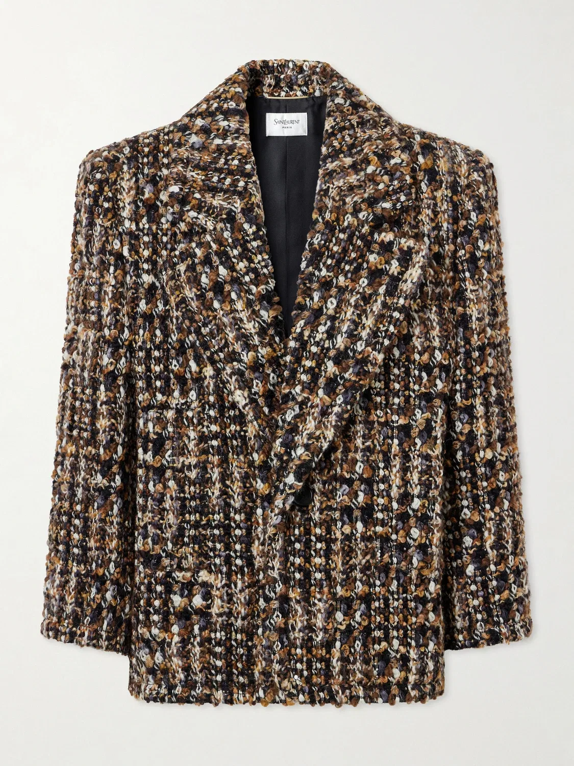 Твидовый блейзер из смесовой шерсти SAINT LAURENT, коричневый