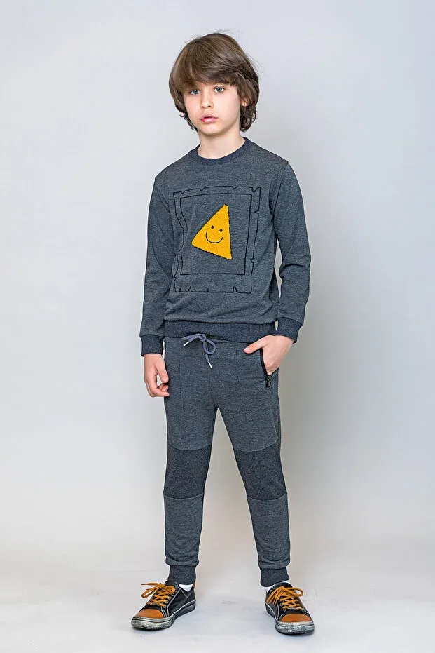 Детские свитшот для мальчиков с вышивкой Smoked Smiling Pizza Slice Incity, Smoke Grey