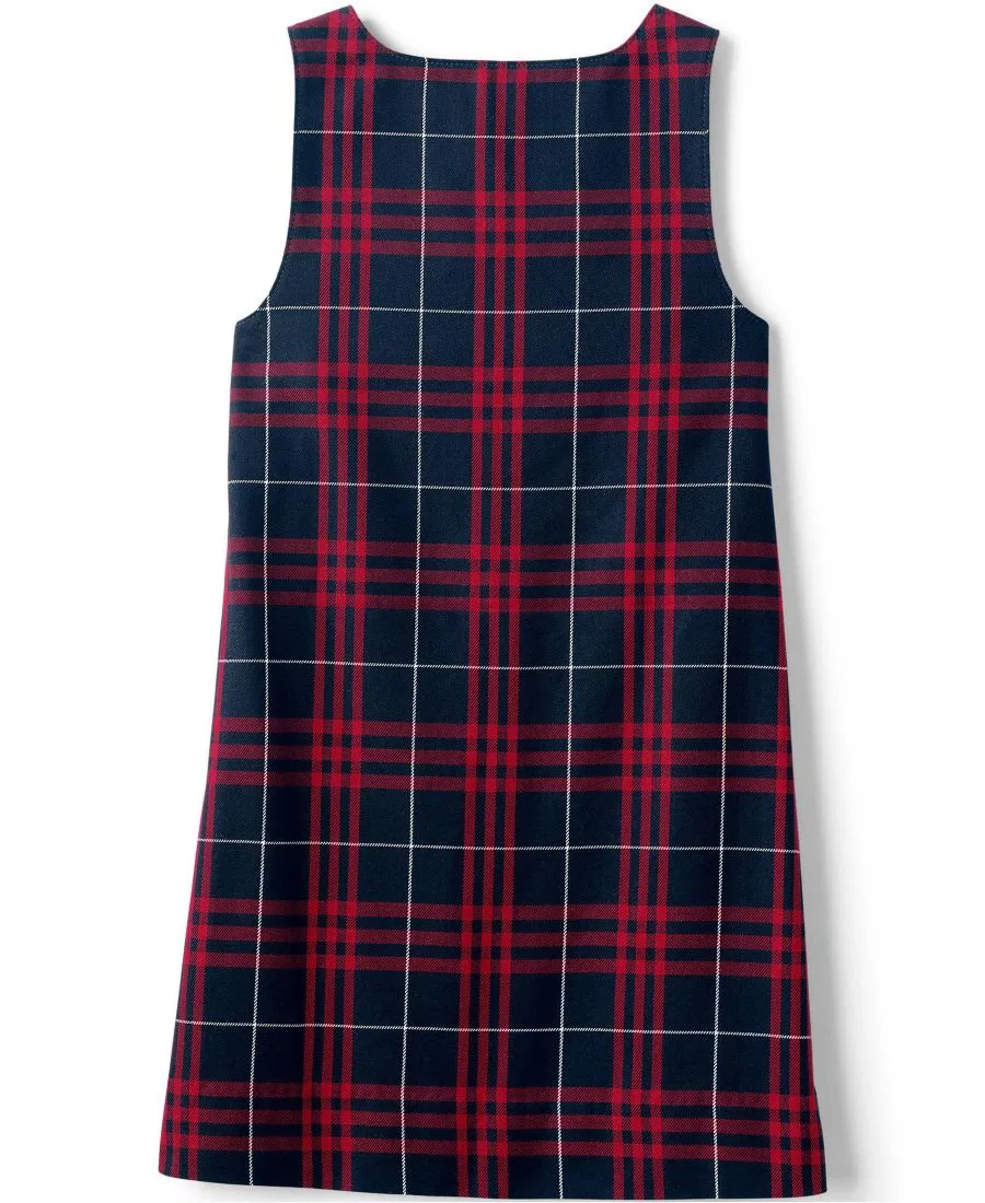 Платье-джемпер без рукавов, с пуговицами на плечах Lands' End, Classic Navy Large Plaid — фото 4
