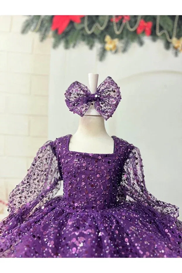 Детское платье для девочек с длинным рукавом Nissa, Purple — фото 2