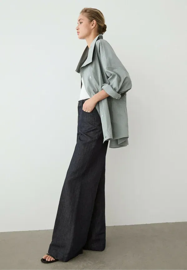Брюки деним Wide leg Massimo Dutti, темно-синий — фото 3