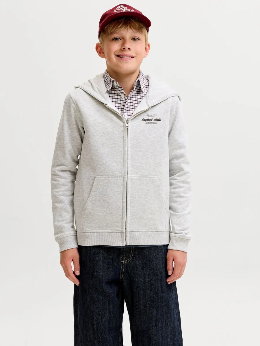 Детская толстовка на молнии Jack & Jones Junior 'JORNORREBRO TYPO' в бело-пятнистом цвете — фото 2