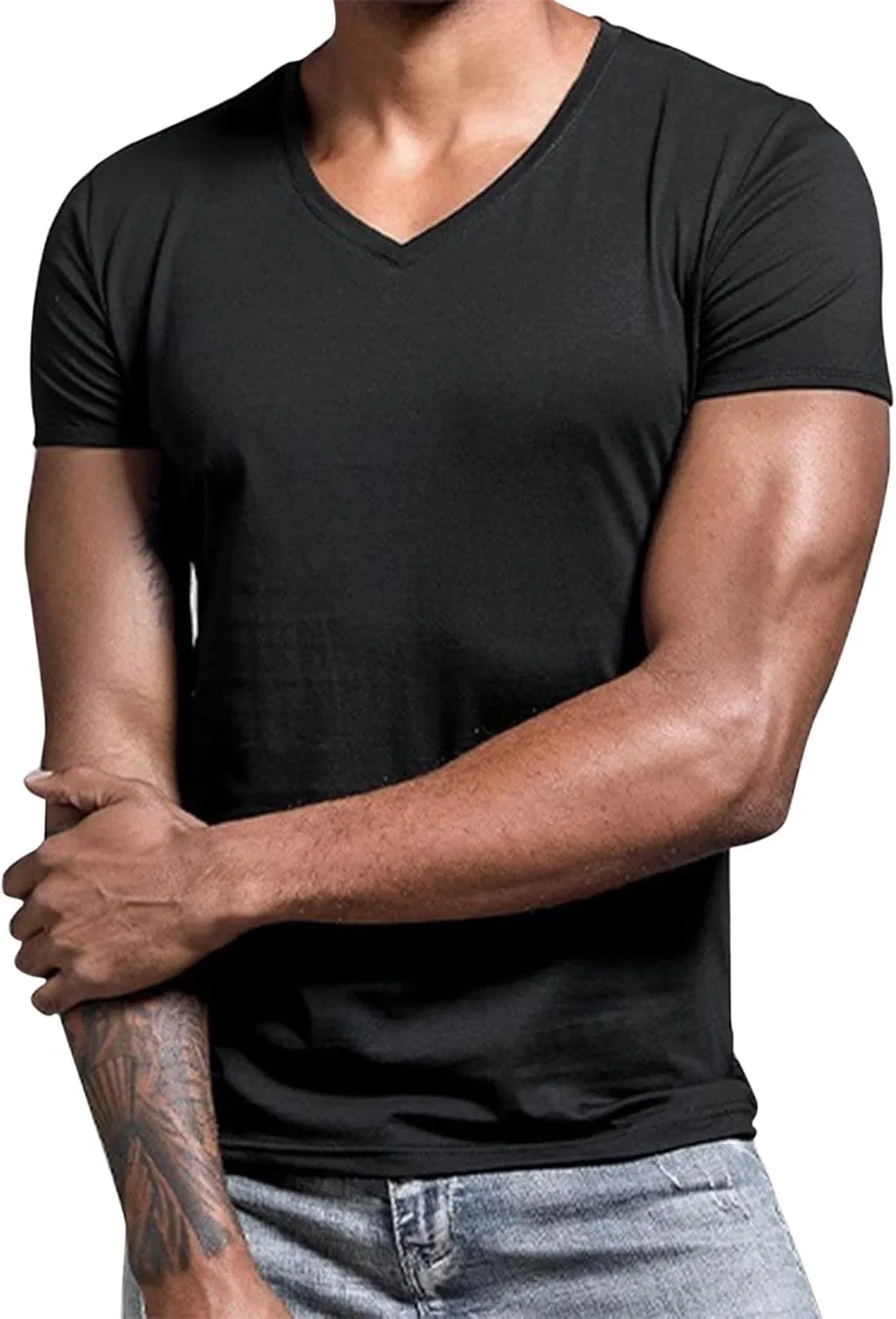 Мужская футболка с V-образным вырезом короткий рукав Slim Fit, Black