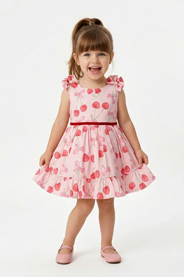 Детское платье для девочек с вышивкой Summer Dress Baby Animals, Pink