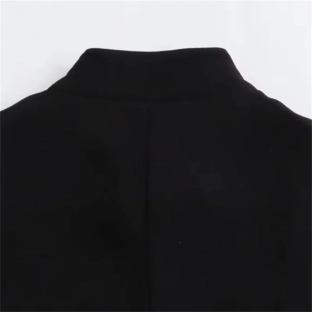 Женское ретро платье миди с воротником-стойкой Slim Fit, Black — фото 2